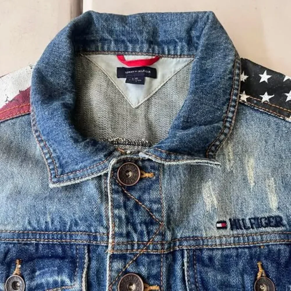 Tommy Hilfiger Denim Vest Size Large USA Flag